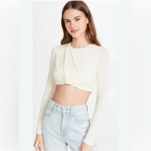 Significant Other Top Evelyn Crop Draped Front Jersey Long Sleeve Ivory US 8